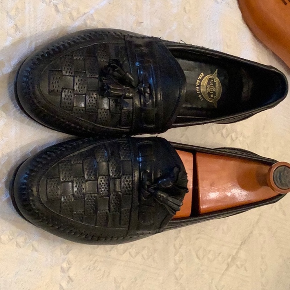 Florsheim Woven Top Tassel Leather Loafers men's sz 10 Black Dress Shoes